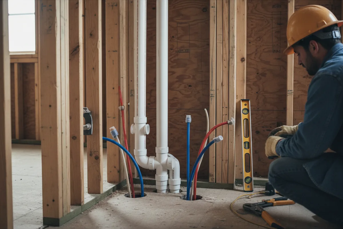 Drain and supply rough-in during Sump Pump Repair in Mount Berry
